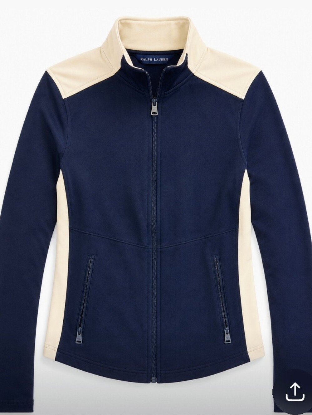 LAUREN Ralph Lauren Navy and Cream Zip-Front Athletic Jacket